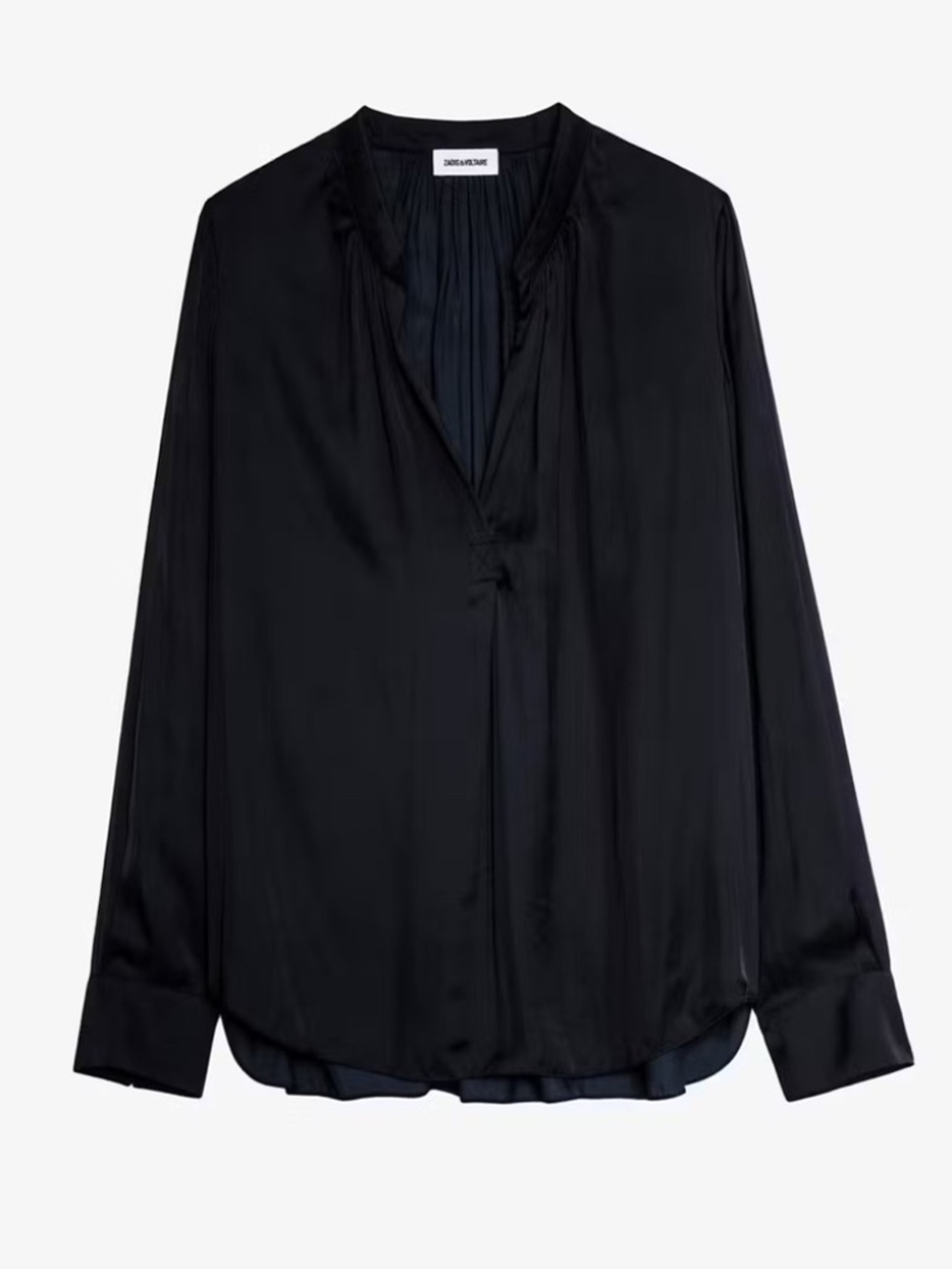 Zadig & Voltaire Tink Solid Black Noir Long Sleeve Blouse NWT $298 size Large - Picture 3 of 11